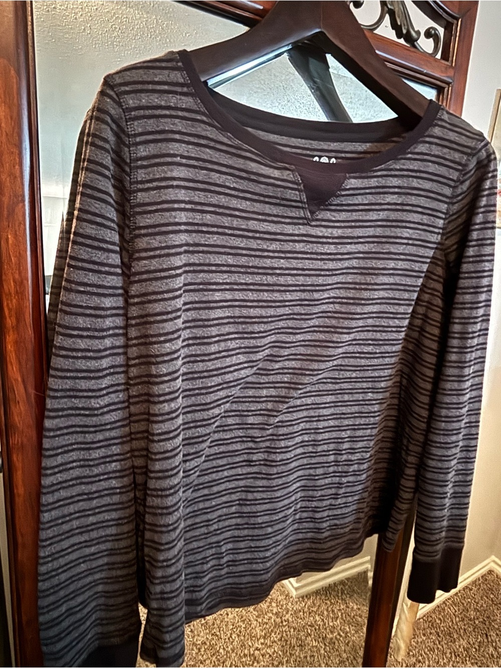 Made for Life Black Gray Striped Ribbed Knit Crew Neck Tee Women's XL